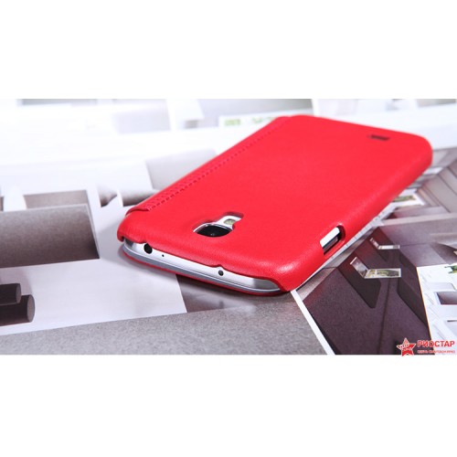 Кожаный Чехол Nillkin Для Samsung I9500 Galaxy S 4 Книжка (красный)+ Защитная Пленка